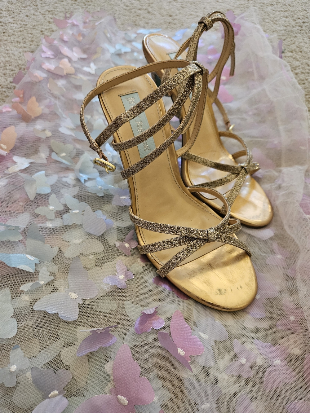Blue by Betsey Johnson Gold Glitter Strappy High Heel Sandals